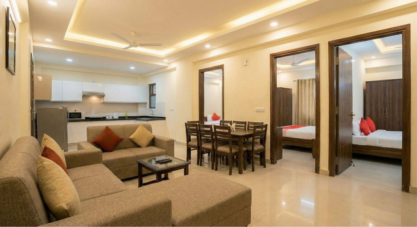 Spacious 4 BHK Living Room with Luxury Furniture